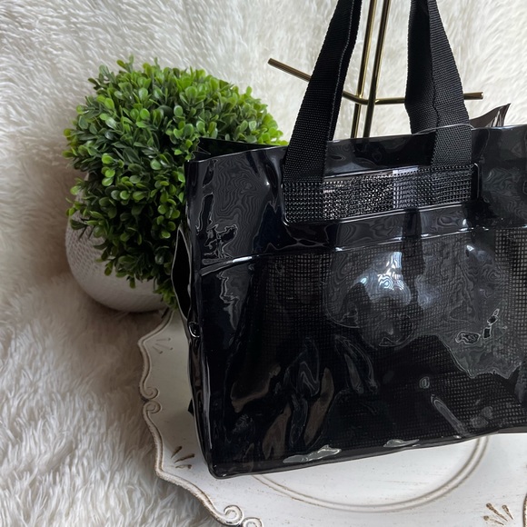 🥳 2pc mini vinyl tote bag with mesh liner black nwt - Picture 5 of 11